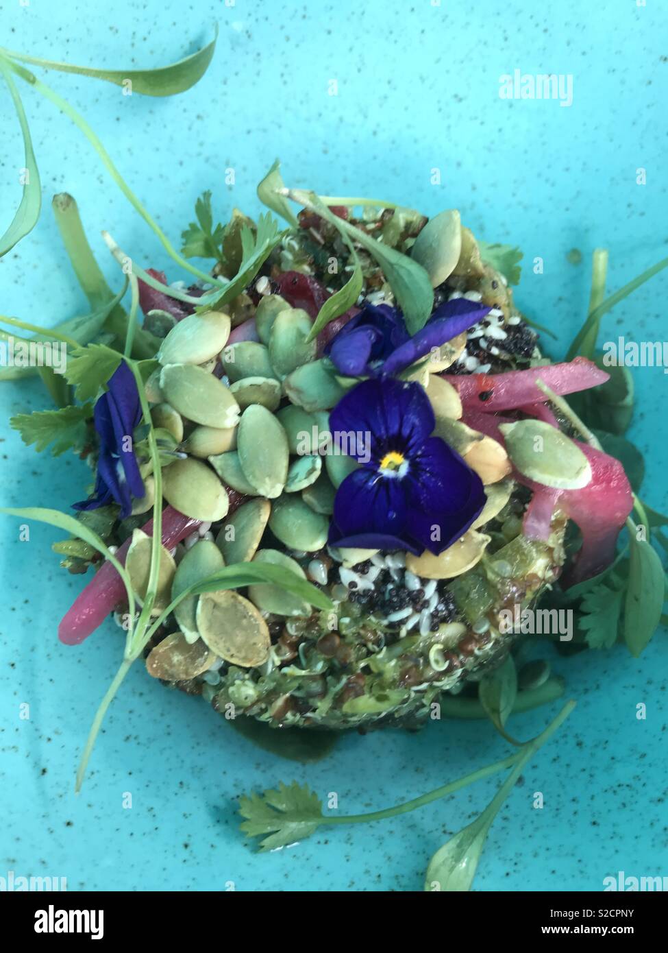 Beautiful starter with edible flowers Stock Photo Alamy