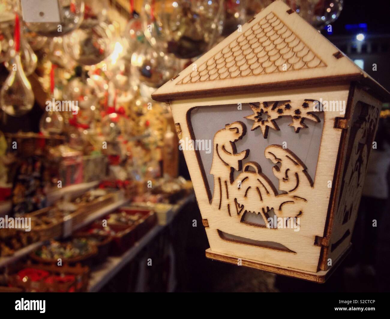 Christmas decoration at market in Bolzano - Bozen, South Tyrol, Italy - Smartphone Captured Stock Image