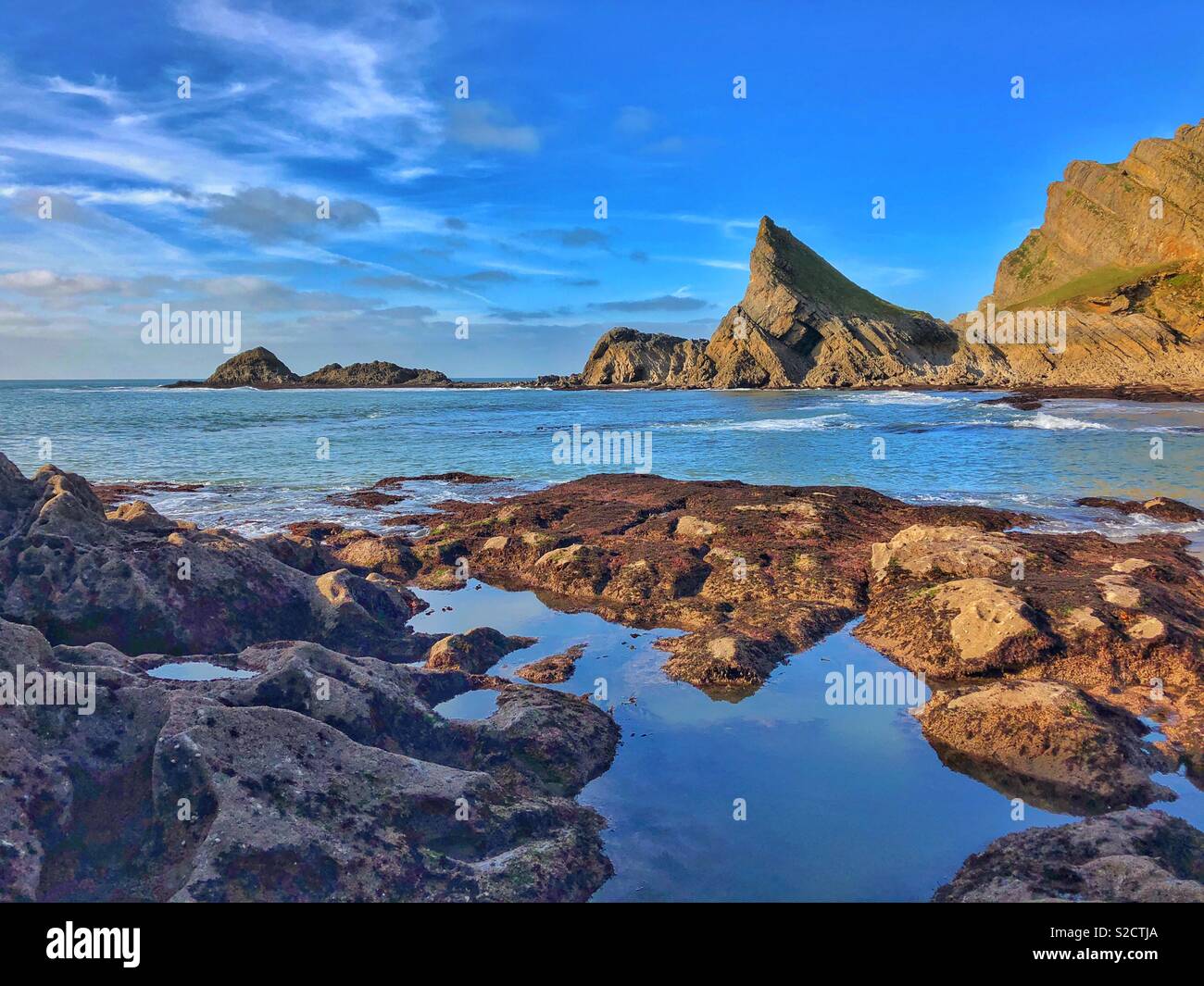 The Knave, South Gower rock feature, Wales, October. Stock Photo