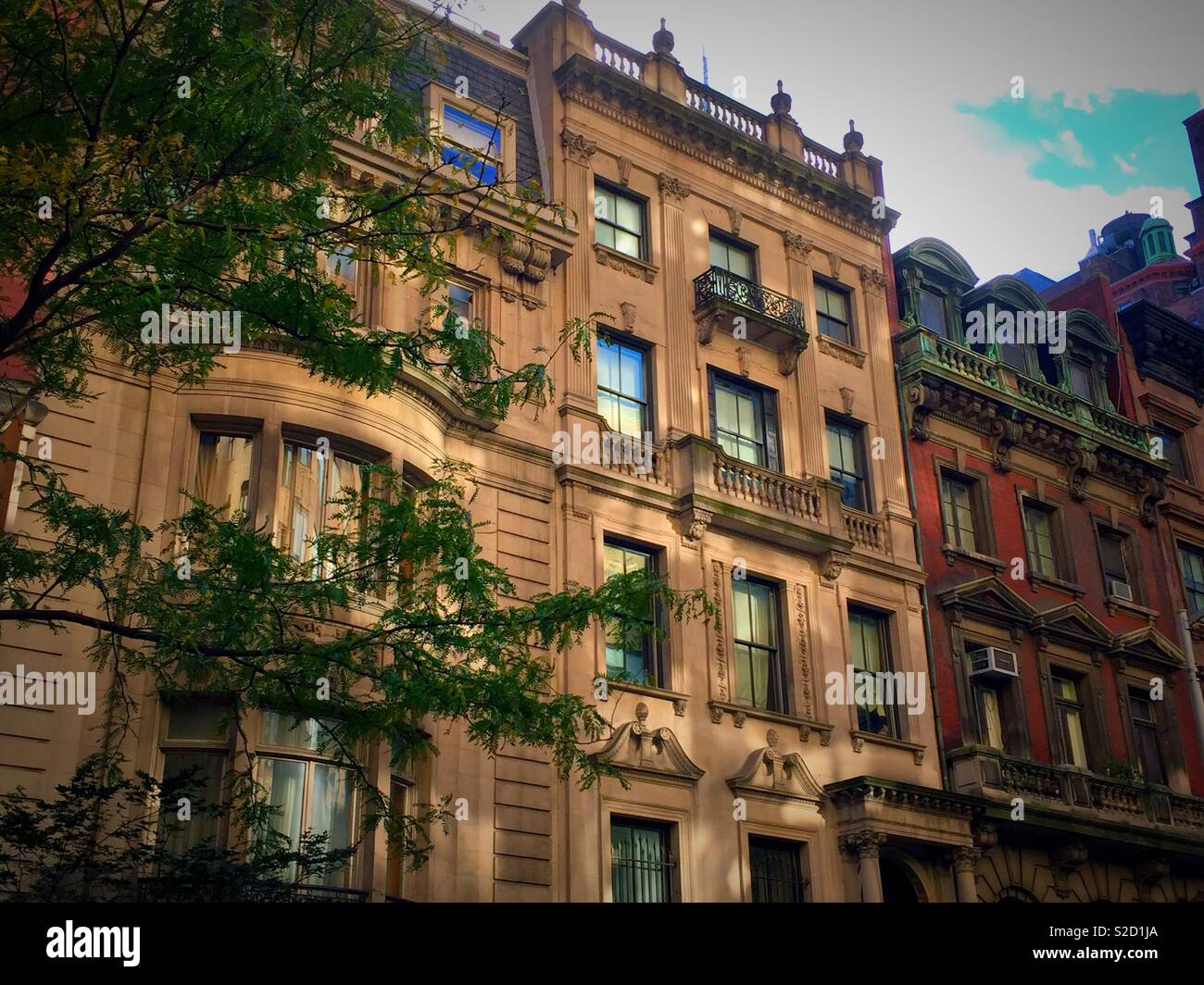 Brownstones on E. 35th St., Murray Hill, NYC, USA - Smartphone Captured Stock Image