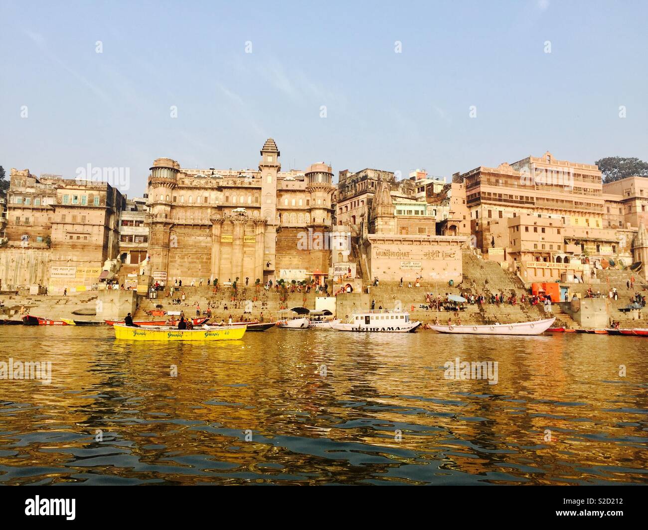 Ghats along the Ganges in the Hindu holy city of Varanasi, India Stock Photo