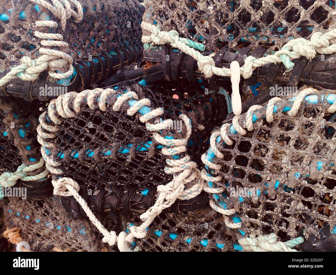 Lobster pots at Newquay harbour, fisherman’s tools Stock Photo