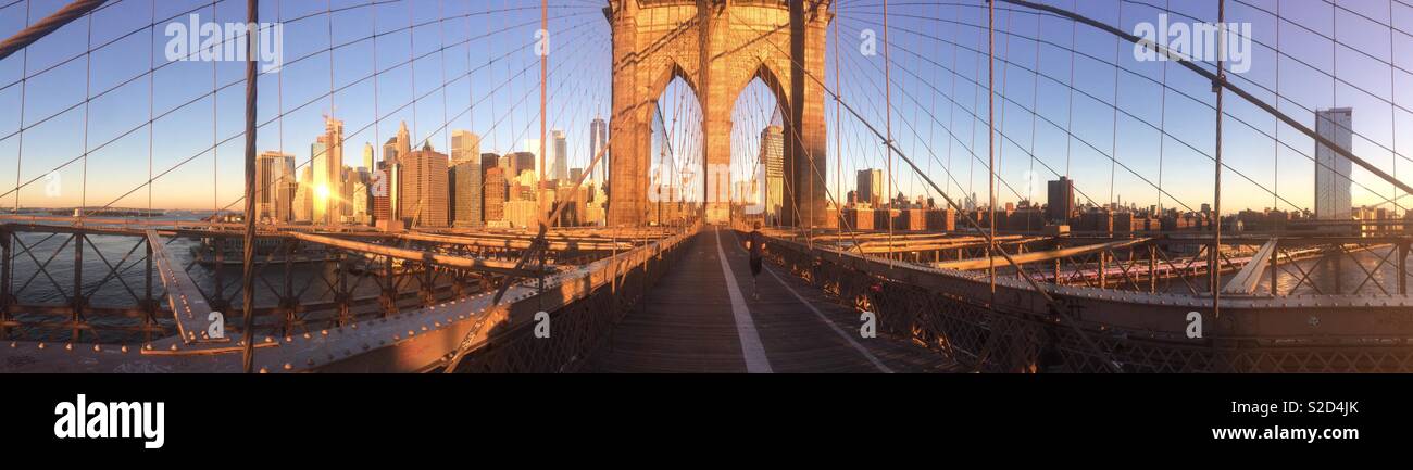 Panoramic photo of Brooklyn bridge, New York City, United States of America. - Smartphone Captured Stock Image