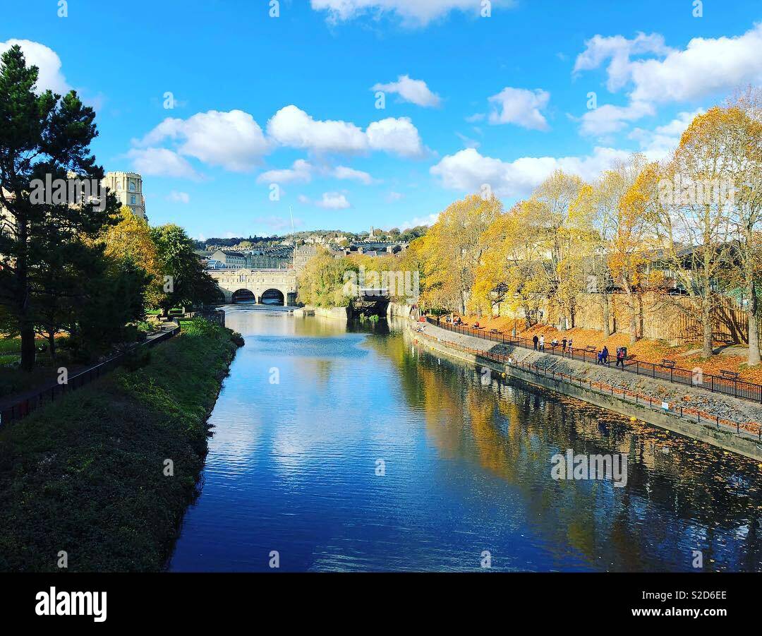Beautiful views at Pulteney Bridge in Bath Stock Photo