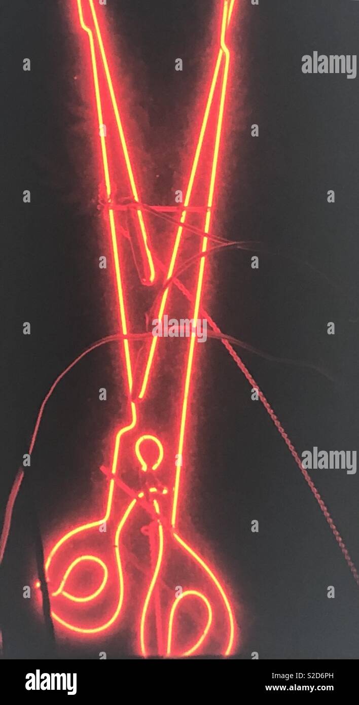Neon scissors sign for signage Stock Photo Alamy
