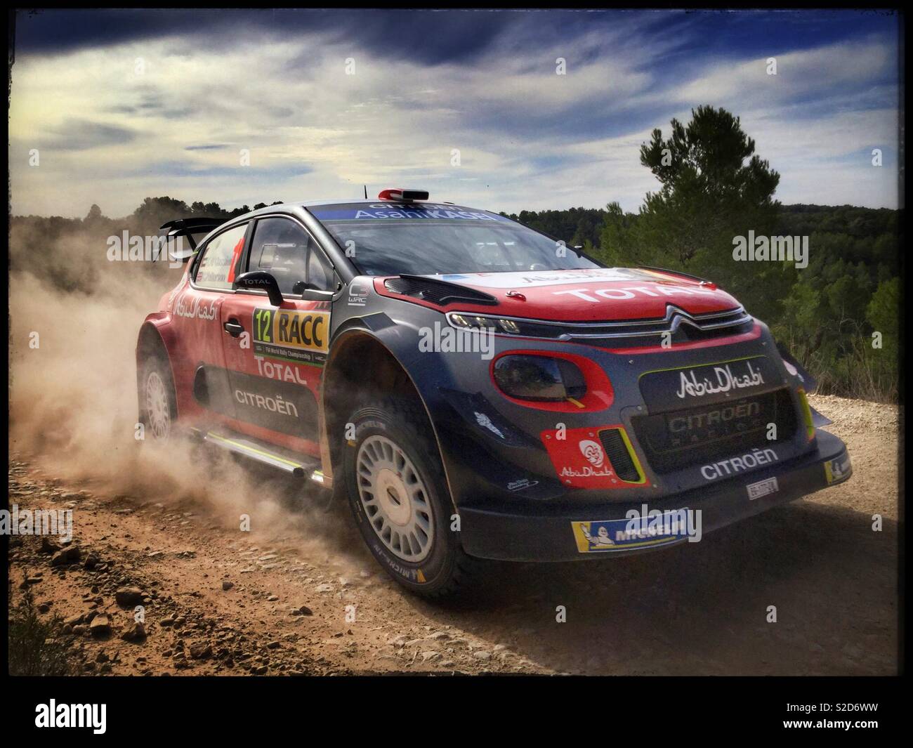 SPORT: WRC World Rally Championship SPAIN: 54 RallyRACC Catalunya Rally de España 2018. SS4 La Fatarella-Vilalba 1; Khalid Al Qassimi/Chris Patterson, CITROEN C3 WRC. 26th October 2018 - Smartphone Captured Stock Image