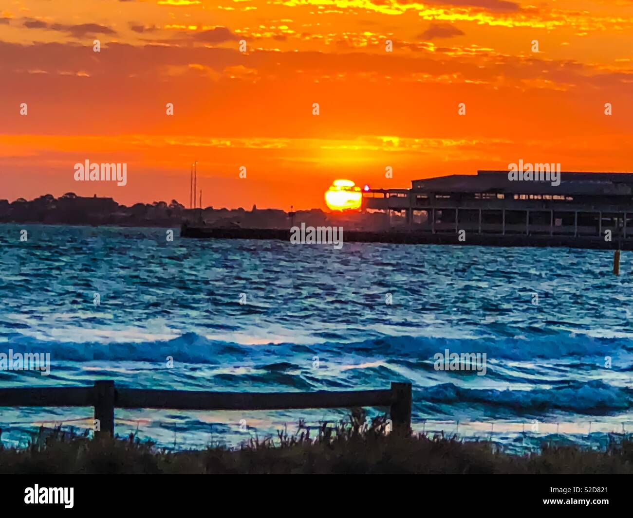 sunset at Port Melbourne Beach. The whole sky has been painted in