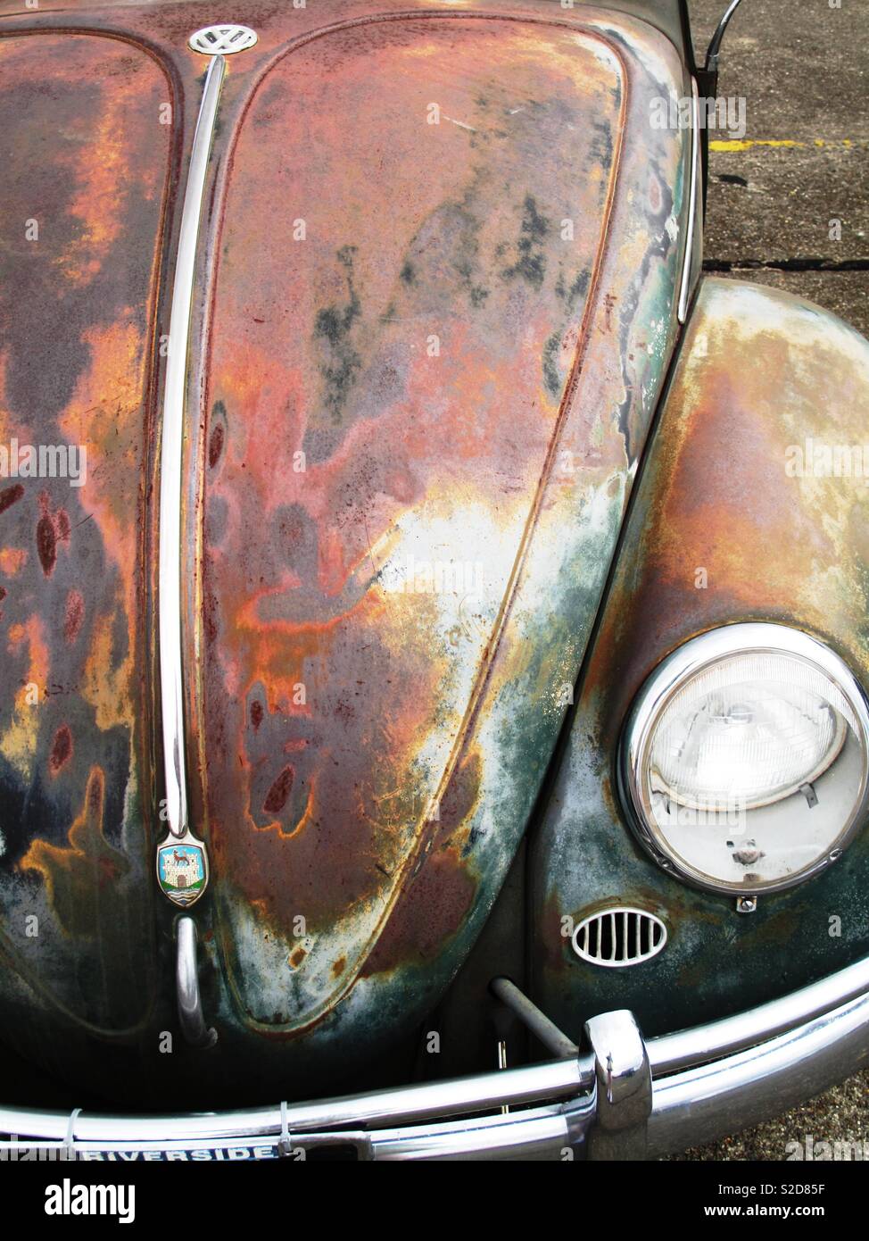 Rusty Volkswagen Beetle bonnet, taken at Volkswagen show, this type of patina is called ratlook Stock Photo