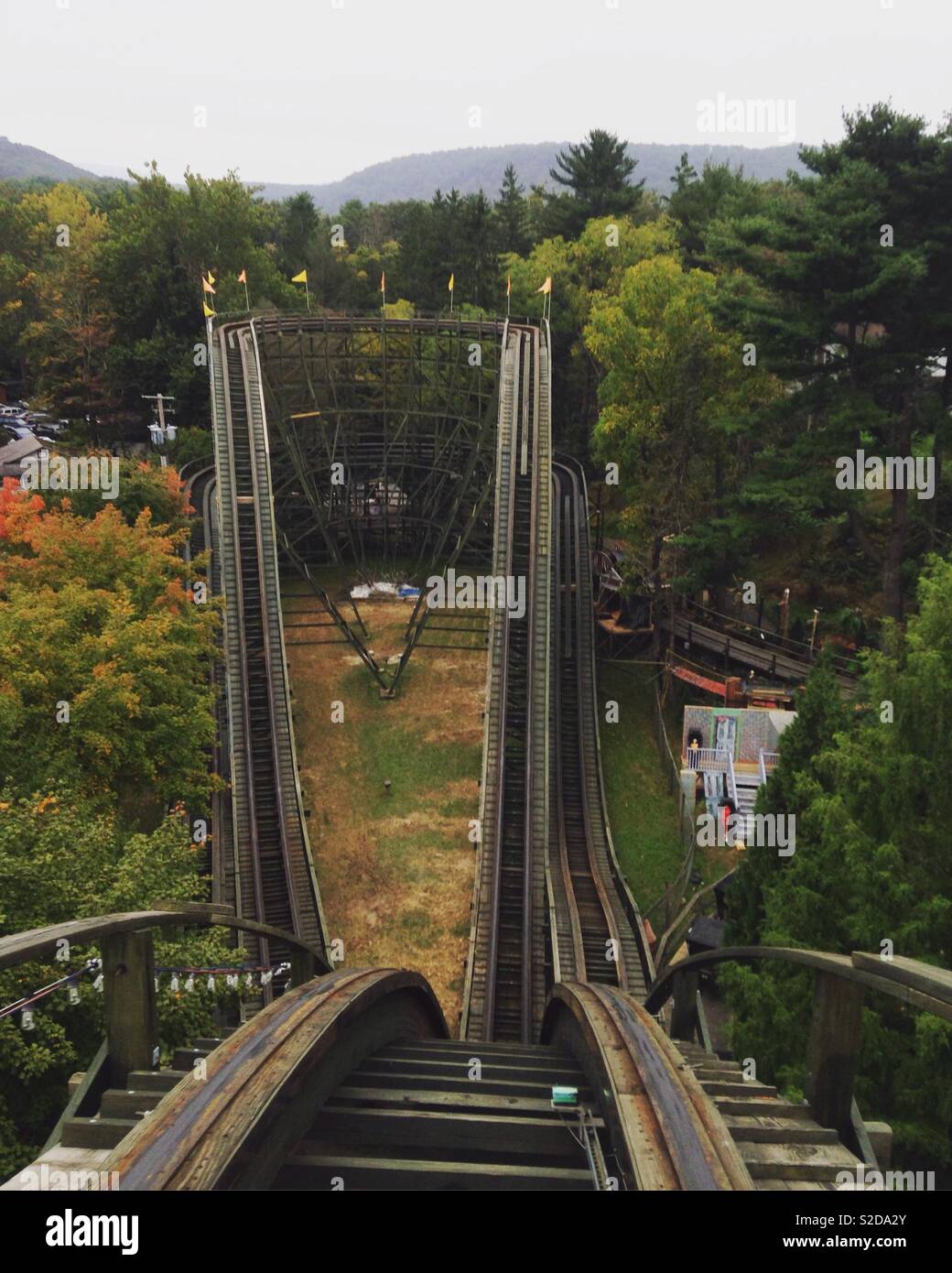 Rollercoaster tracks, Wooden rollercoaster, amusement park - Smartphone Captured Stock Image