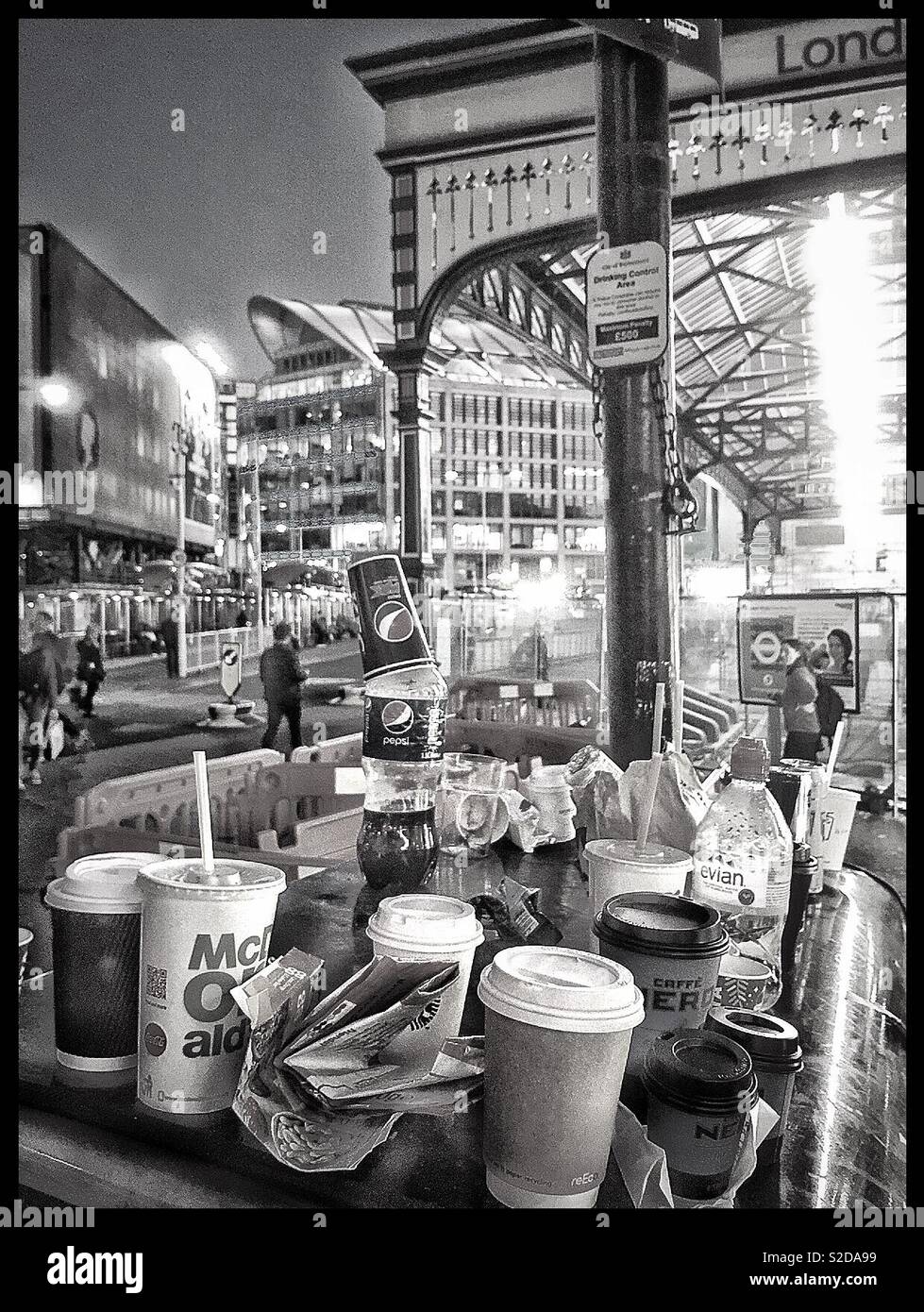 Litter at Victoria station London. - Smartphone Captured Stock Image