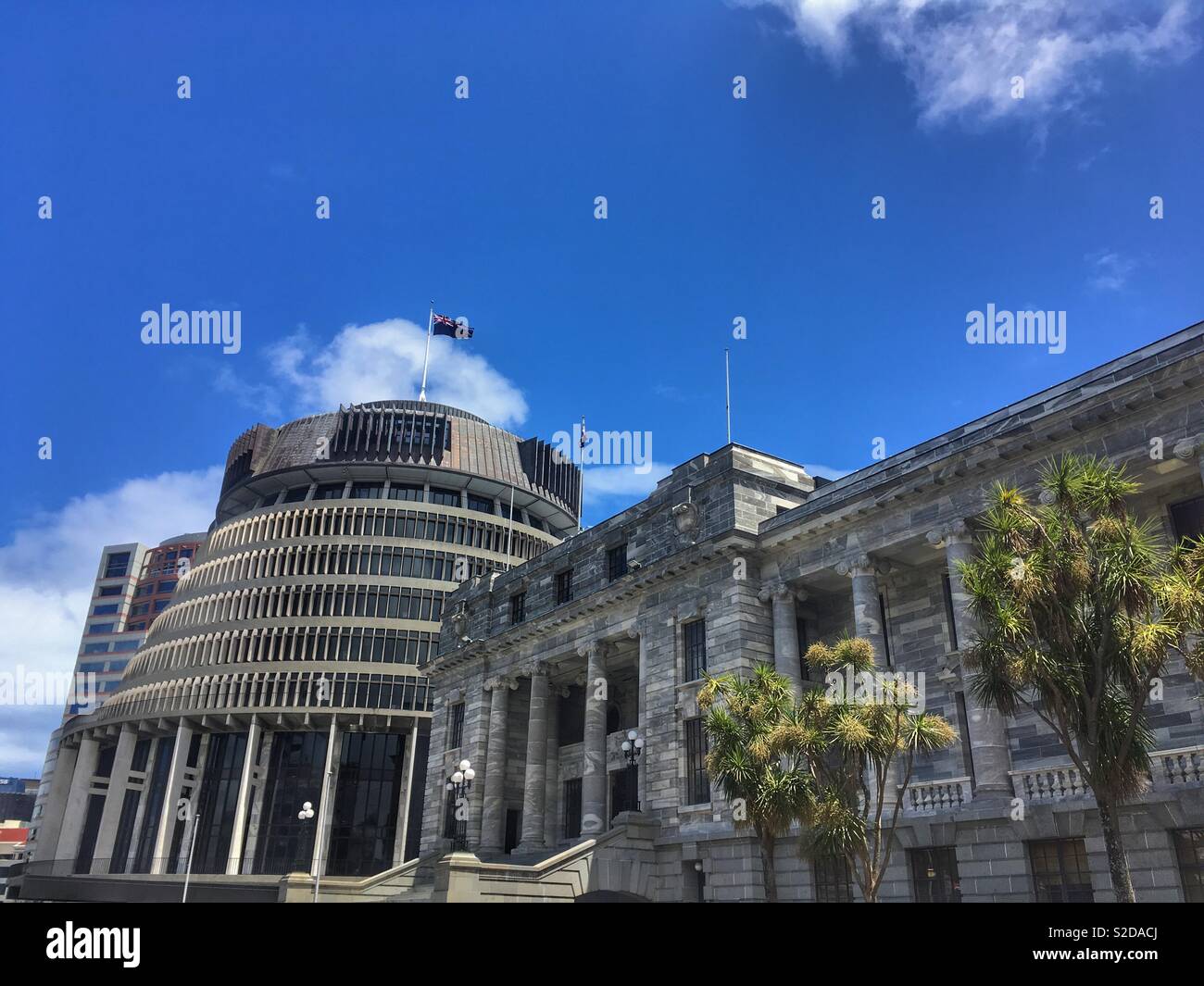 Beehive New Zealand Parliament buildings, Wellington Stock Photo