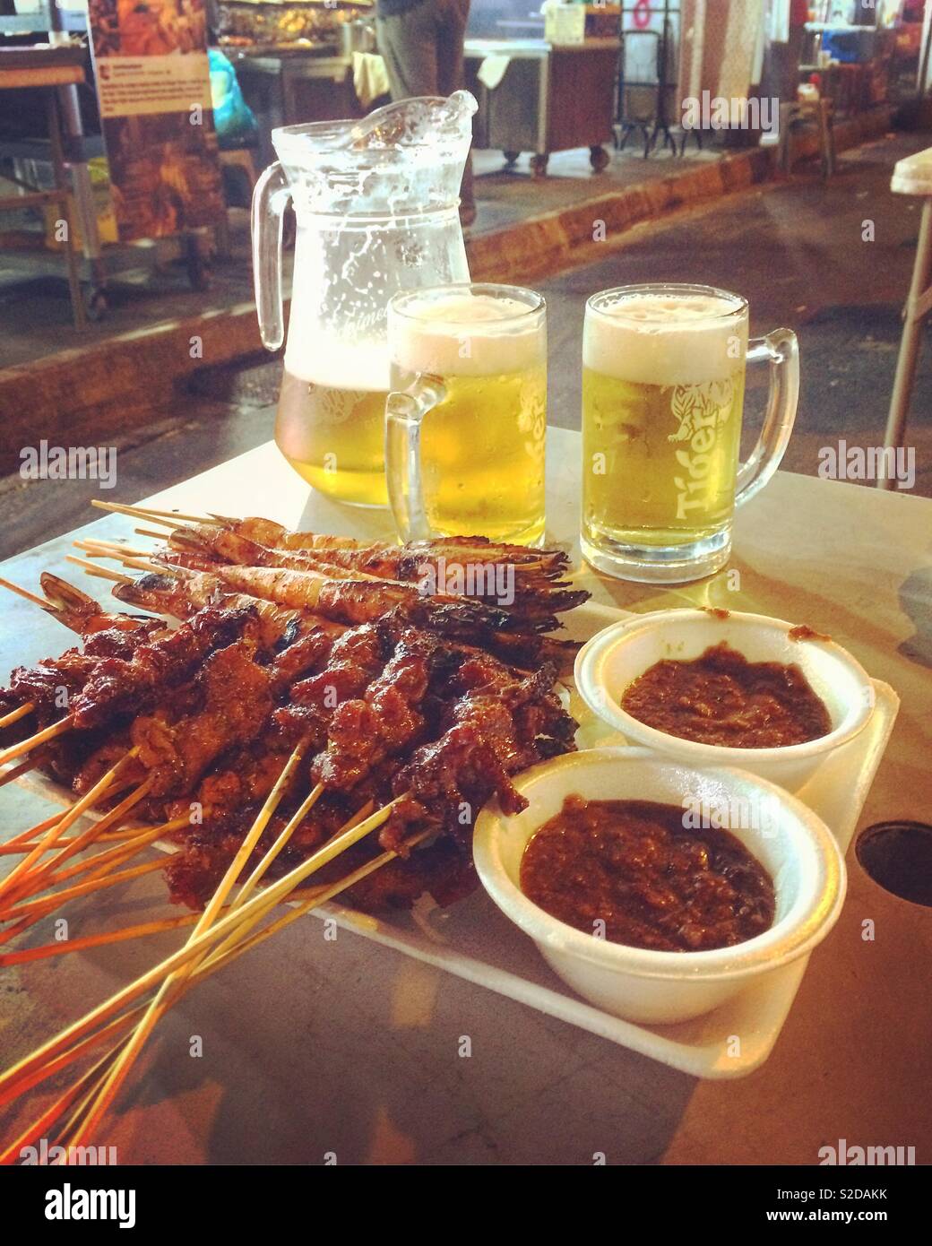 Satay at a street hawker food centre in Singapore Stock Photo