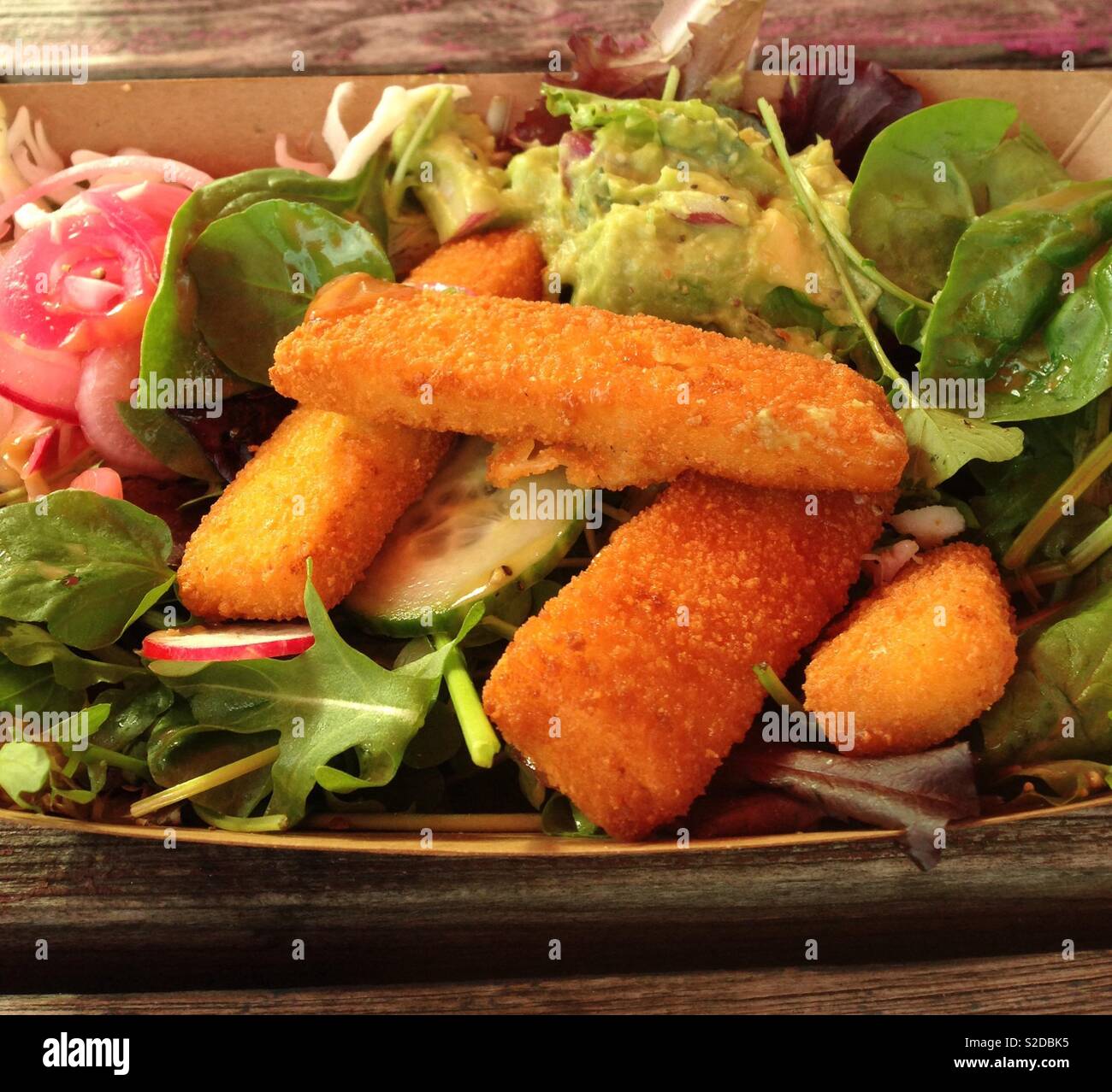 Fish fingers and salad - Smartphone Captured Stock Image