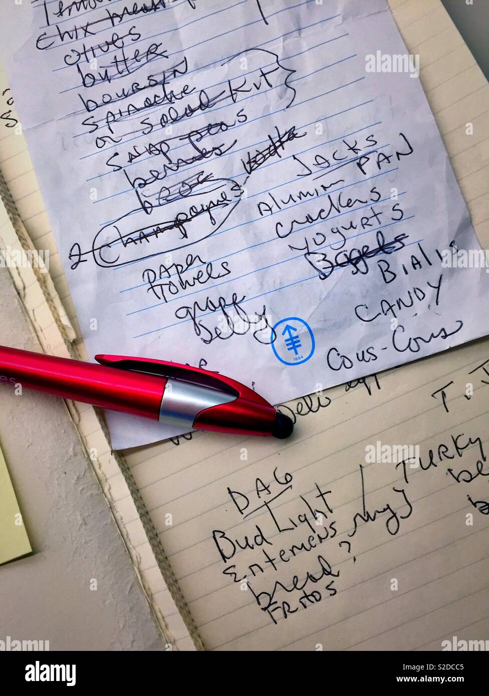 Itemized grocery shopping list, close-up, USAA - Smartphone Captured Stock Image