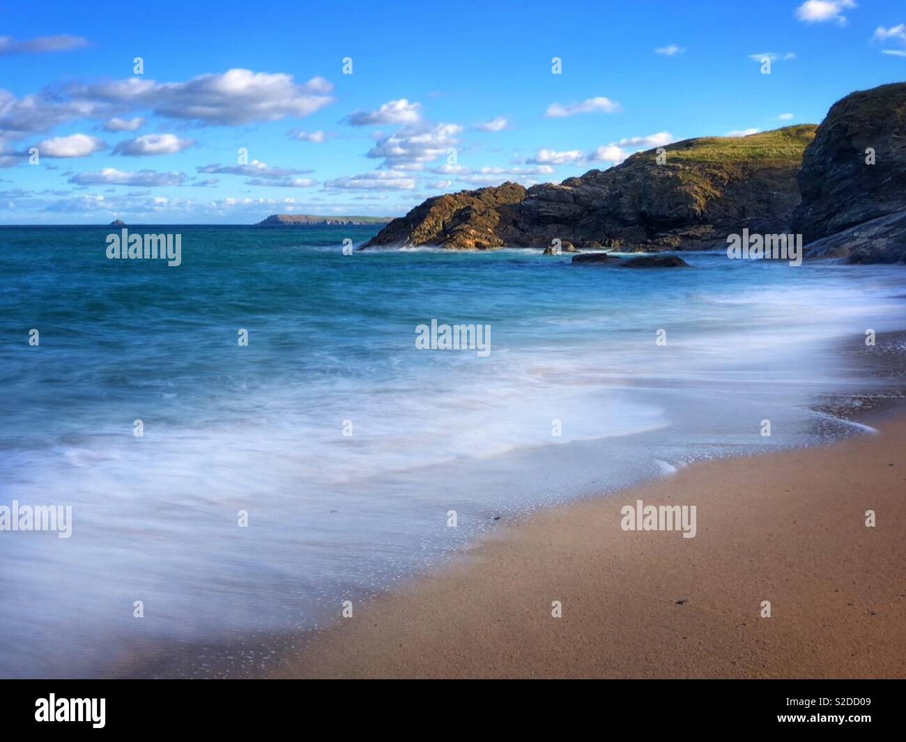 Mother Ivey’s Bay, incoming morning tide North Cornwall, England, November. - Smartphone Captured Stock Image