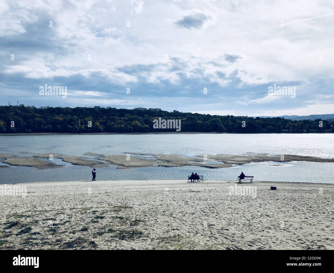 Beach on river Danube in. Novi Sad in Serbia - Smartphone Captured Stock Image