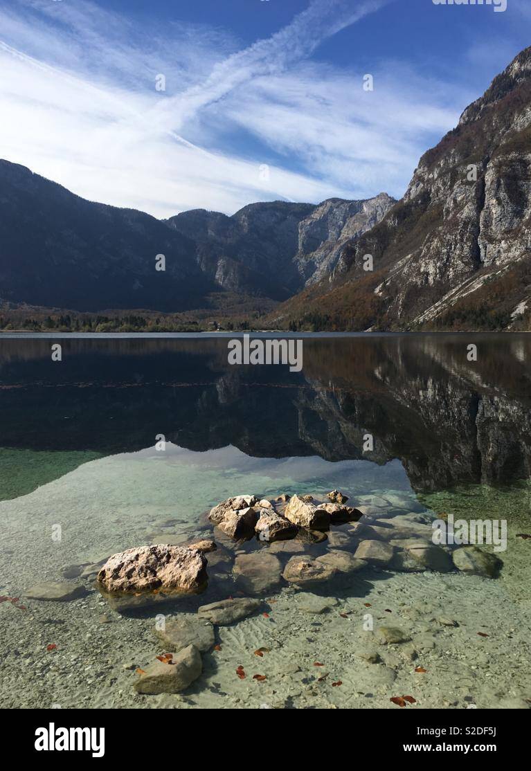 Lake Bohijn, Slovenia, Julian Alps Stock Photo