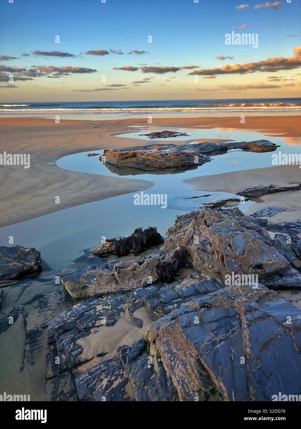 Booby’s Bay, North Cornwall, early morning, November , low tide. - Smartphone Captured Stock Image
