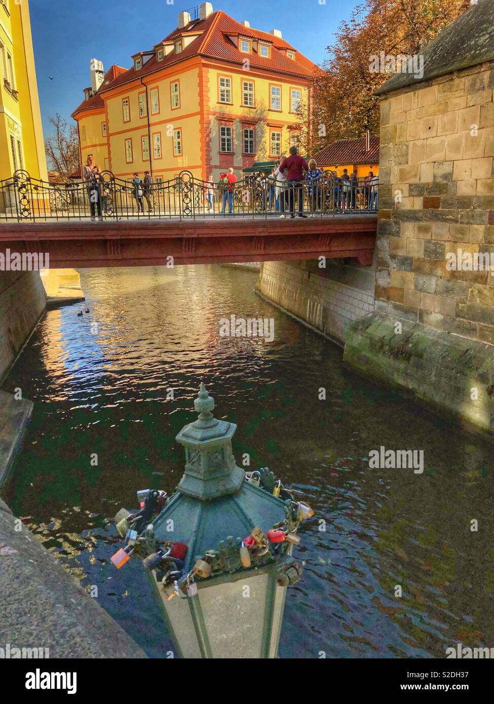 Love locks on a lamppost in Prague. - Smartphone Captured Stock Image