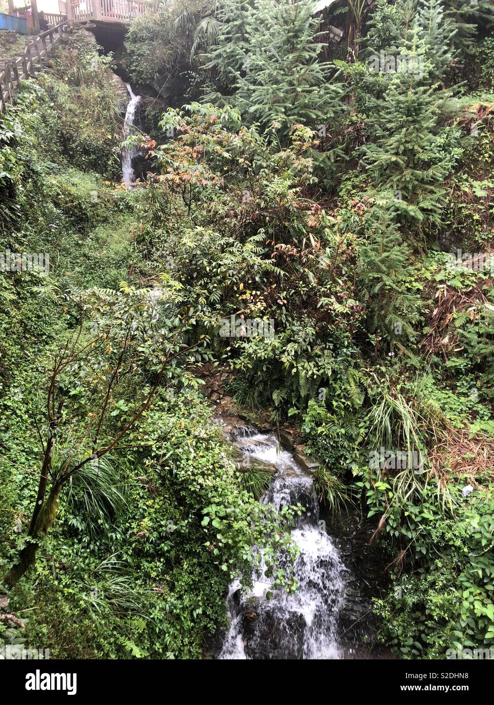Waterfall at Longji Rice Terraces, Guilin, China Stock Photo