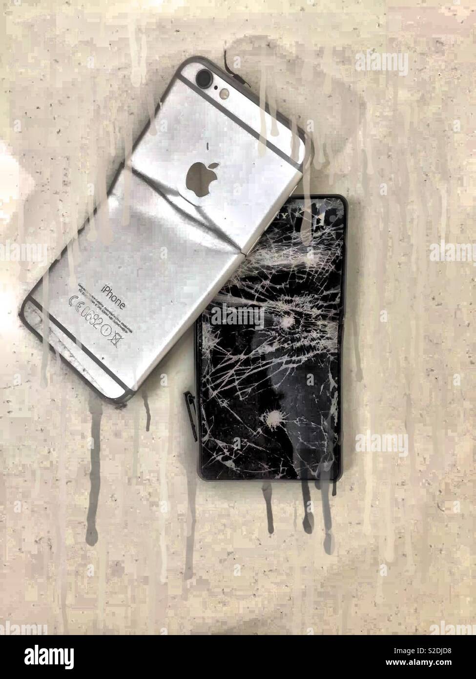 Damaged iPhone - Smartphone Captured Stock Image