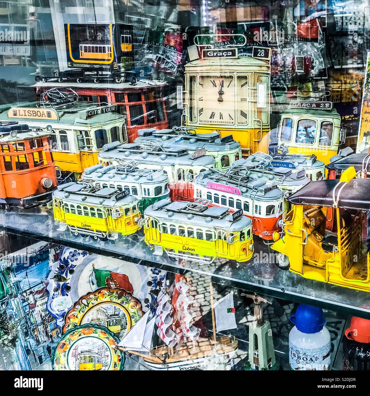 Tat and tourist gifts for sale in a Lisbon shop in Portugal Stock Photo