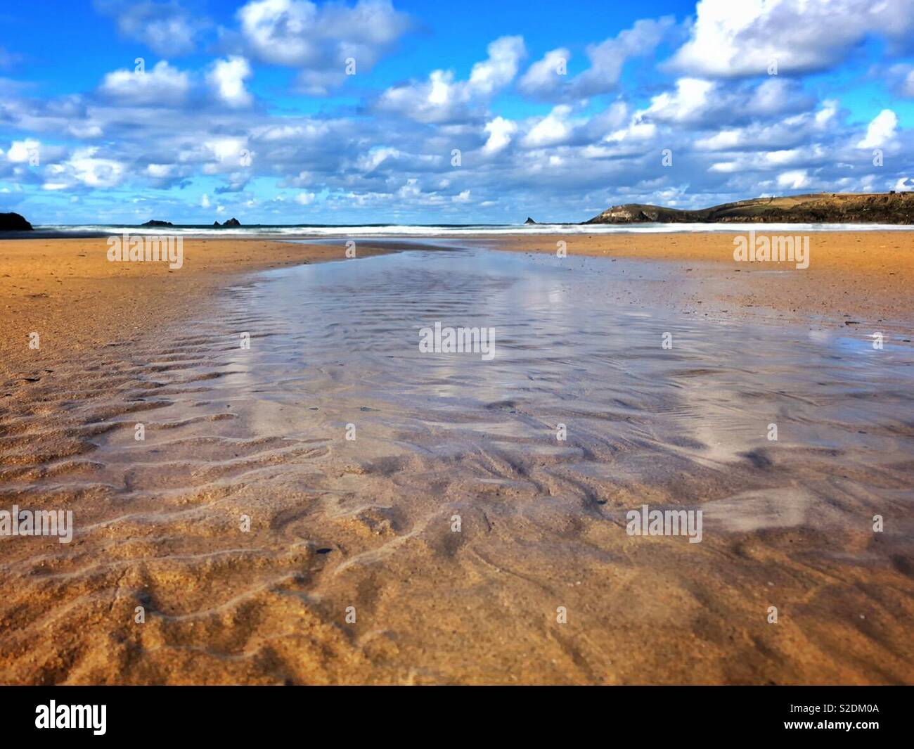 Treyarnon Bay, North Cornwall, early November. - Smartphone Captured Stock Image
