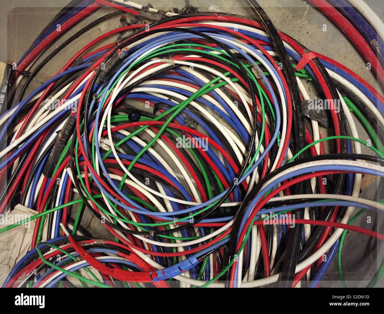 Close-up of a tangle of electrical cables, USA - Smartphone Captured Stock Image