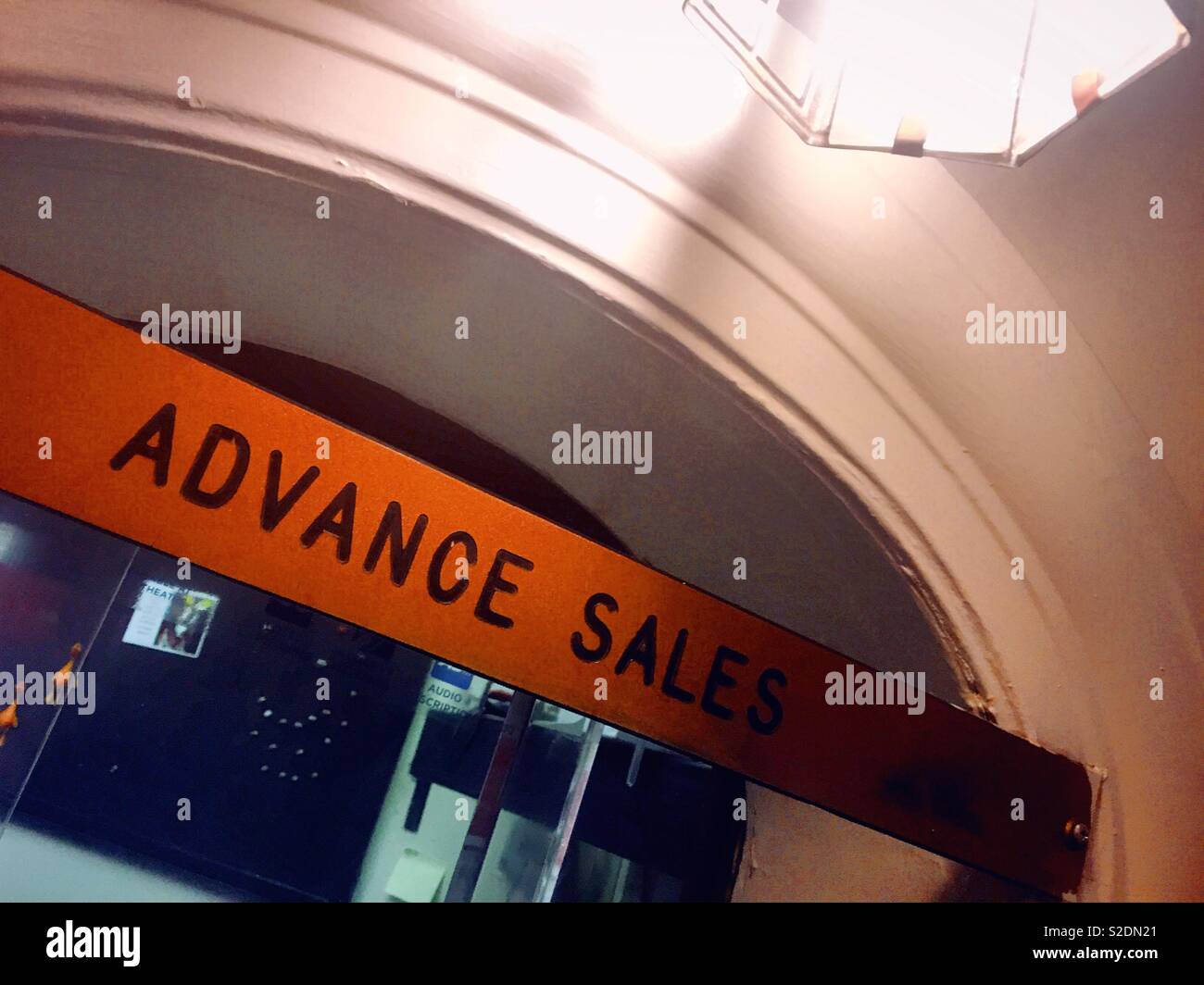 Advance sale sign at Broadway Theatre box office lobby, Times Square