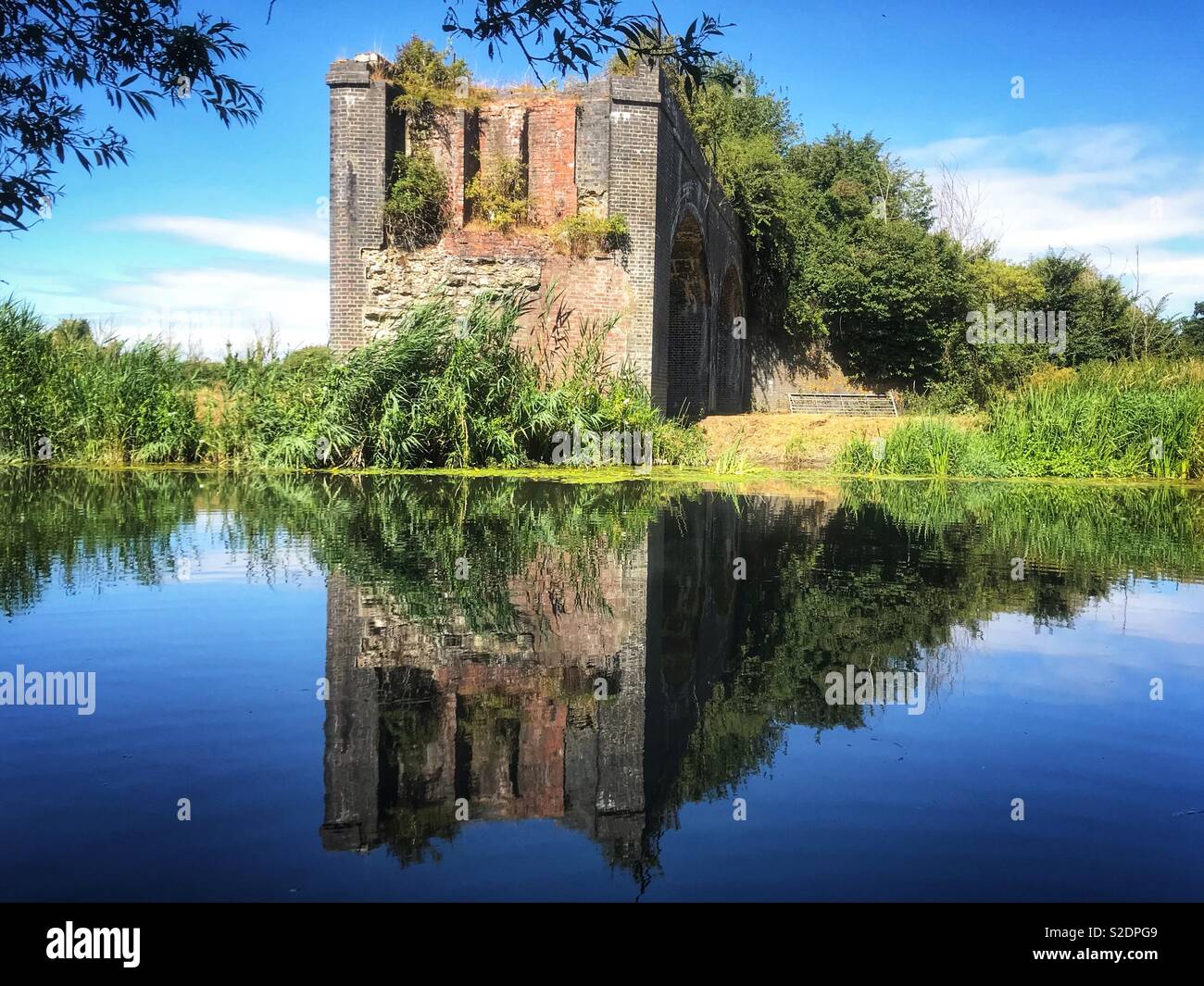 Old demolished railway bridge over the River Stour in Sturminster Newton Dorset - Smartphone Captured Stock Image