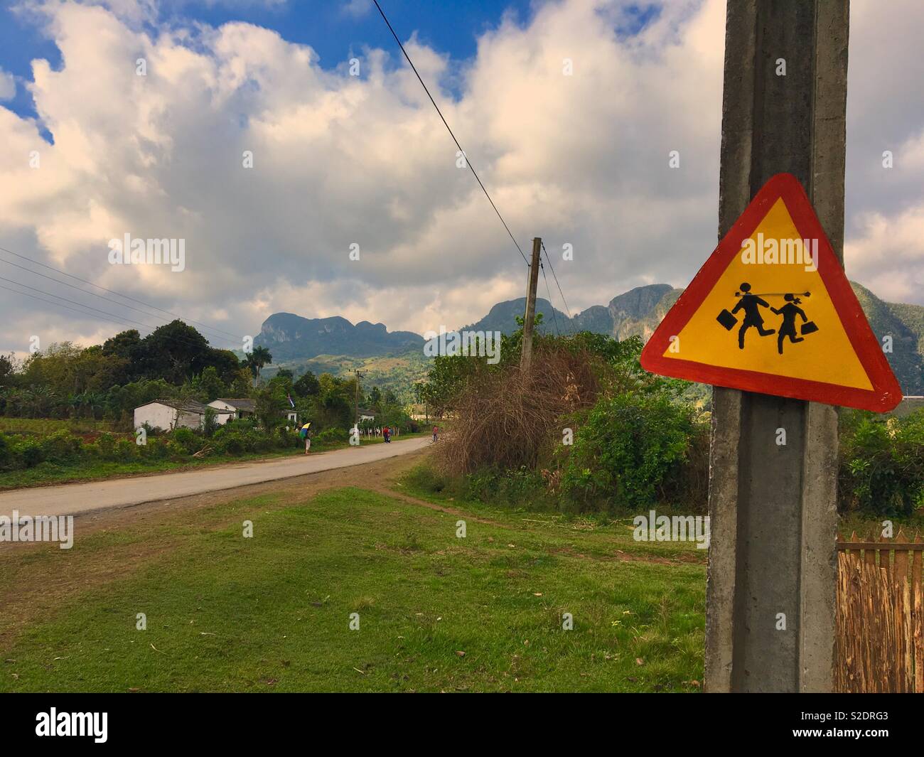 Children’s crossing road sign in Viñales Valley Cuba - Smartphone Captured Stock Image