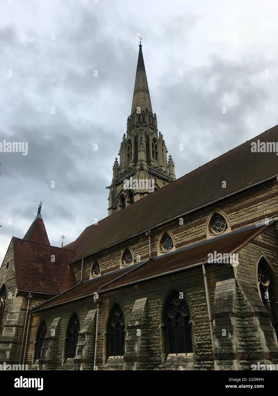 Saint Augustine’s Church, Edgbaston, the highest spire in Birmingham, UK - Smartphone Captured Stock Image