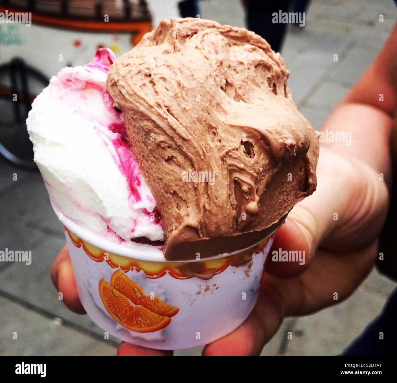 Chocolate and cherry gelato, Italy Stock Photo