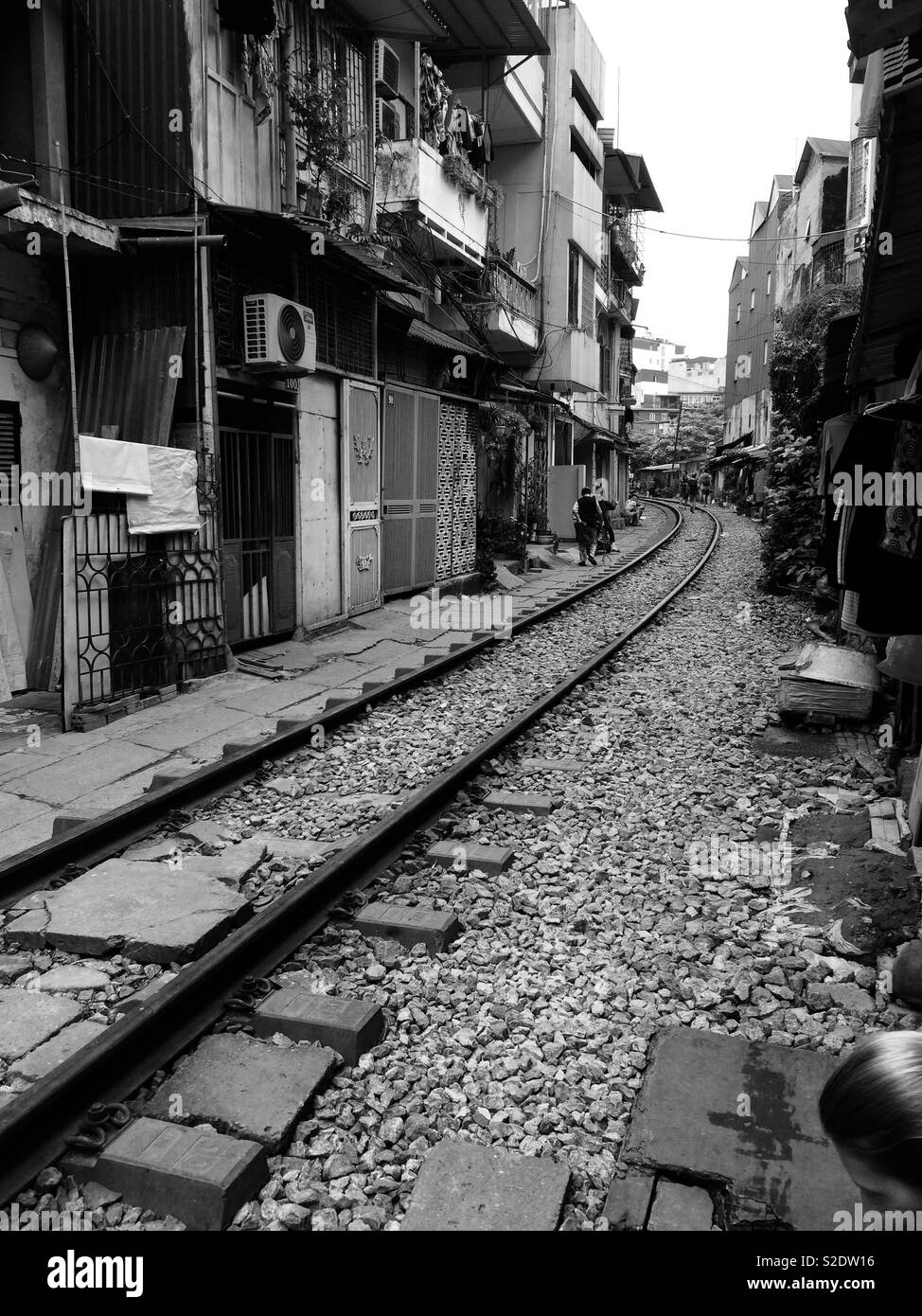 Train street in hanoi vietnam black and white photography