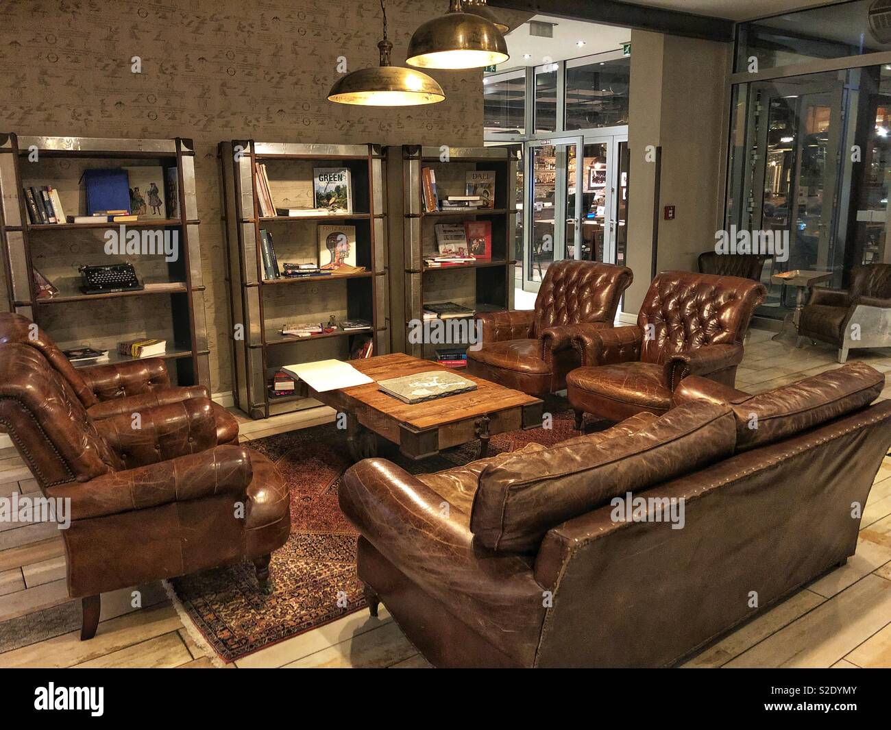 A cozy hotel lobby in Bratislava, Slovakia. - Smartphone Captured Stock Image