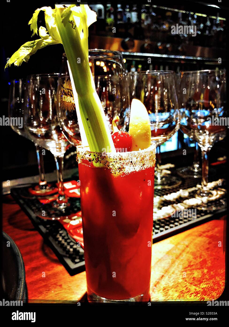 Bloody Mary Cocktail with Celery Stick Stock Photo