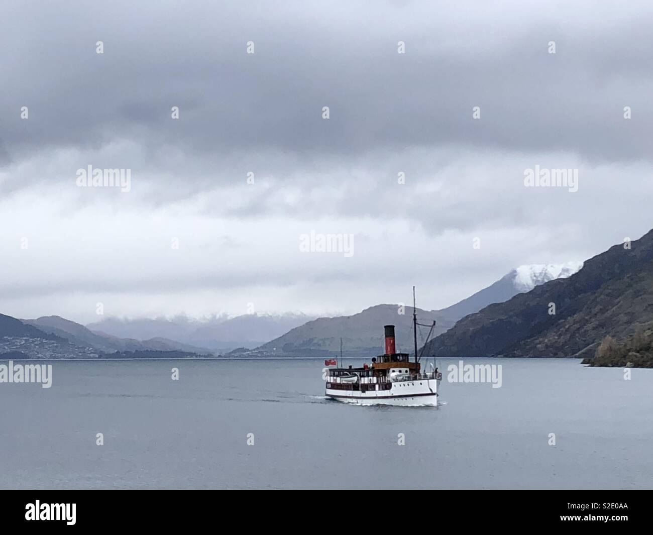 The TSS Earnslaw, a coal powered steam ship sailing on Lake Wakatipu Stock Photo