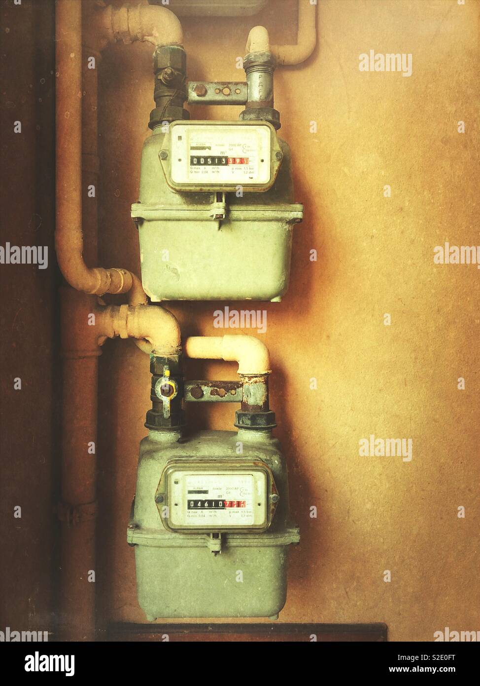 Gas meters at residential building in Italy - Smartphone Captured Stock Image