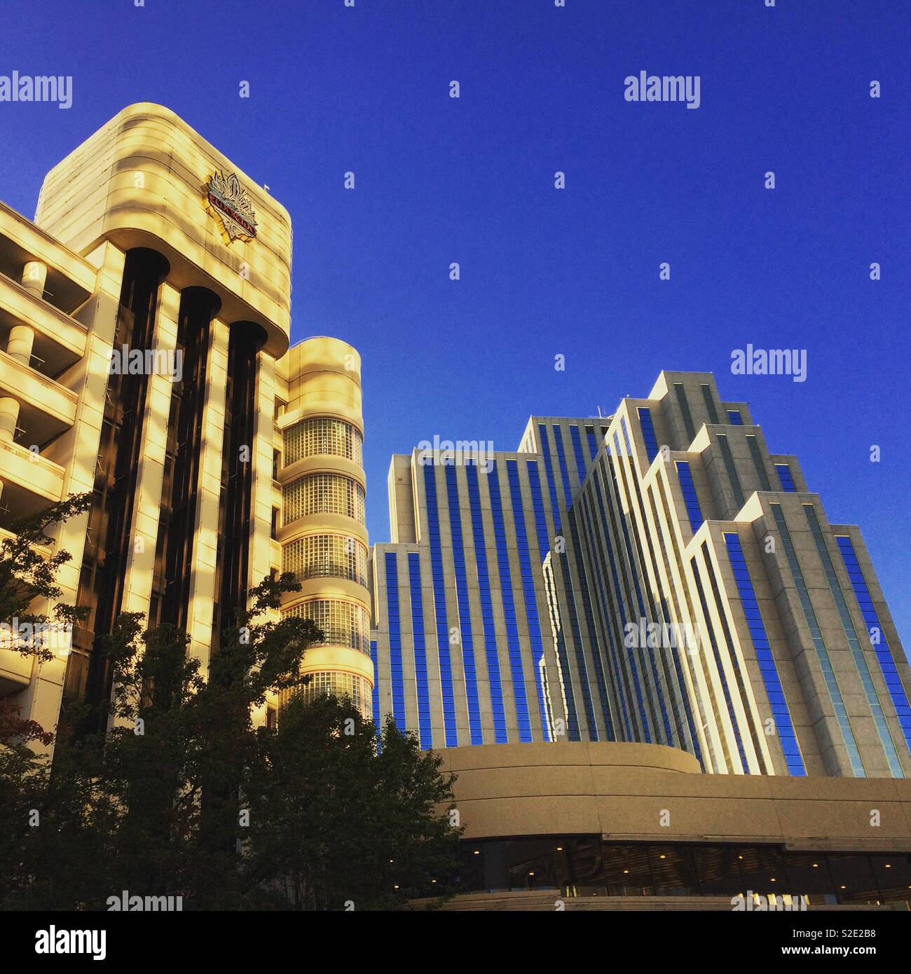 Eldorado Reno Resort and Casino (Left) and Silver Legacy Resort Casino (right.) Downtown Reno, Nevada, United States Stock Photo