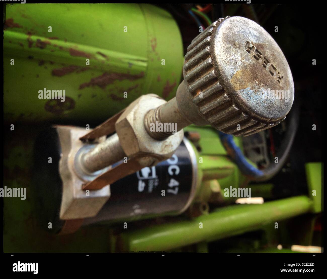 Oil filter wrench being used on a tractor Catalonia Spain Stock