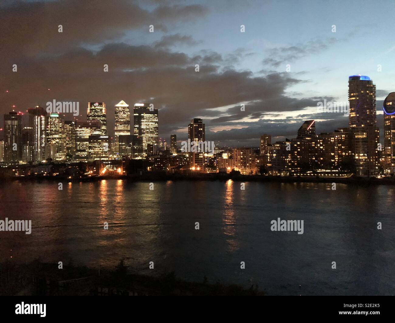 Canary Wharf view from East at Dusk - Smartphone Captured Stock Image