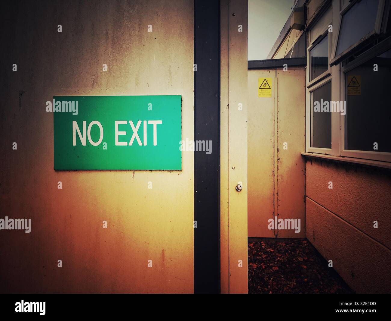 No exit sign on building UK - Smartphone Captured Stock Image No exit sign on building UK - Smartphone Captured Stock Image