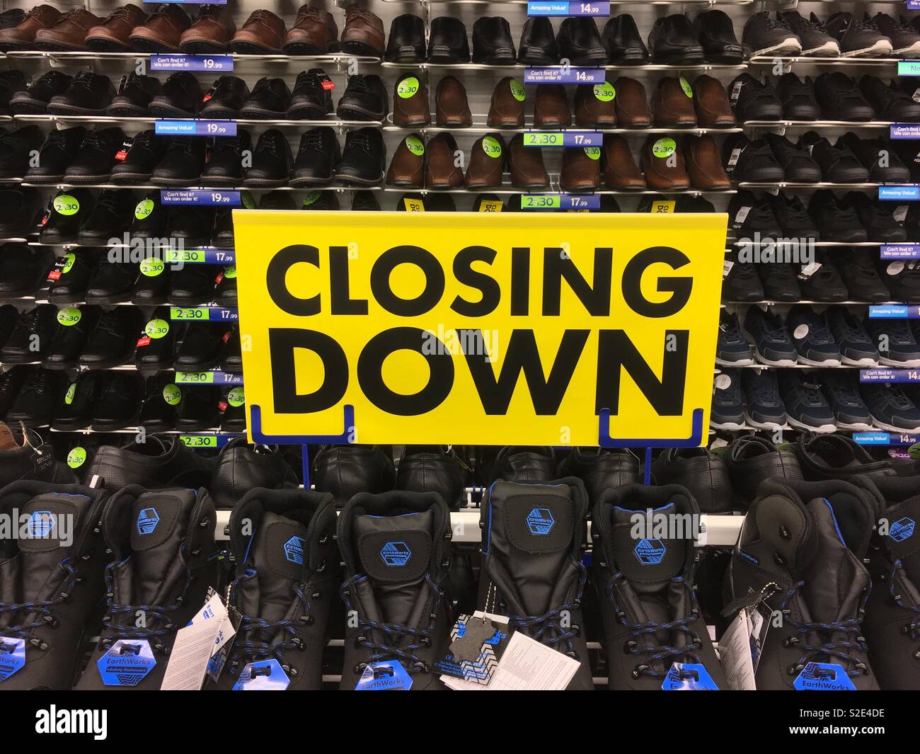 Shoe shop is closing down Uk - Smartphone Captured Stock Image