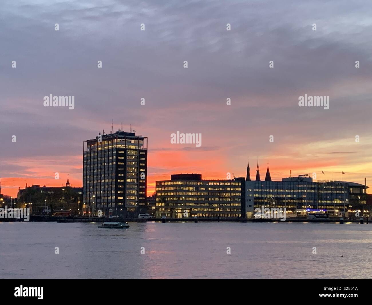 Urban skyline with sunset Stock Photo