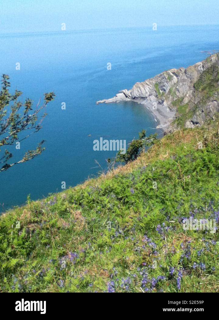 North Devon coast secret bay from 250 feet above sea level Stock Photo