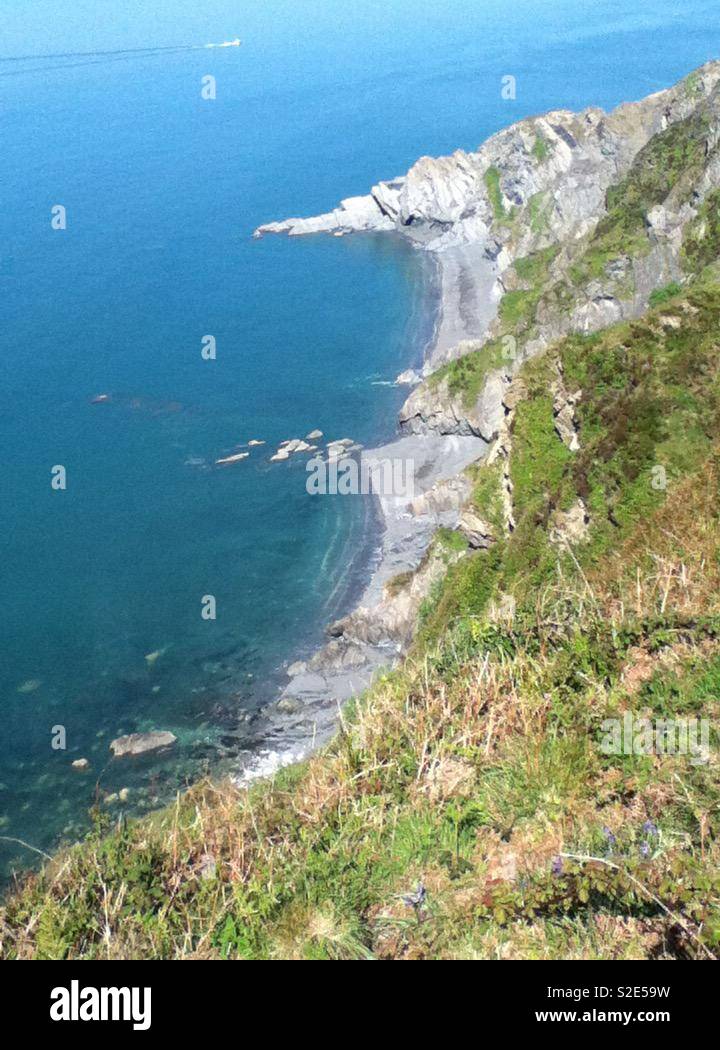 “Colins cove” North Devon, from 250 feet above sea level. Stock Photo