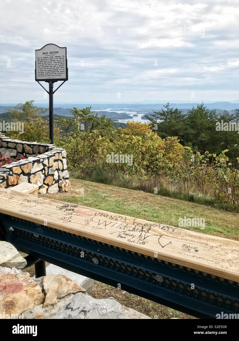 Messages written on a wooden rail at the Veteran’s Overlook. Bean