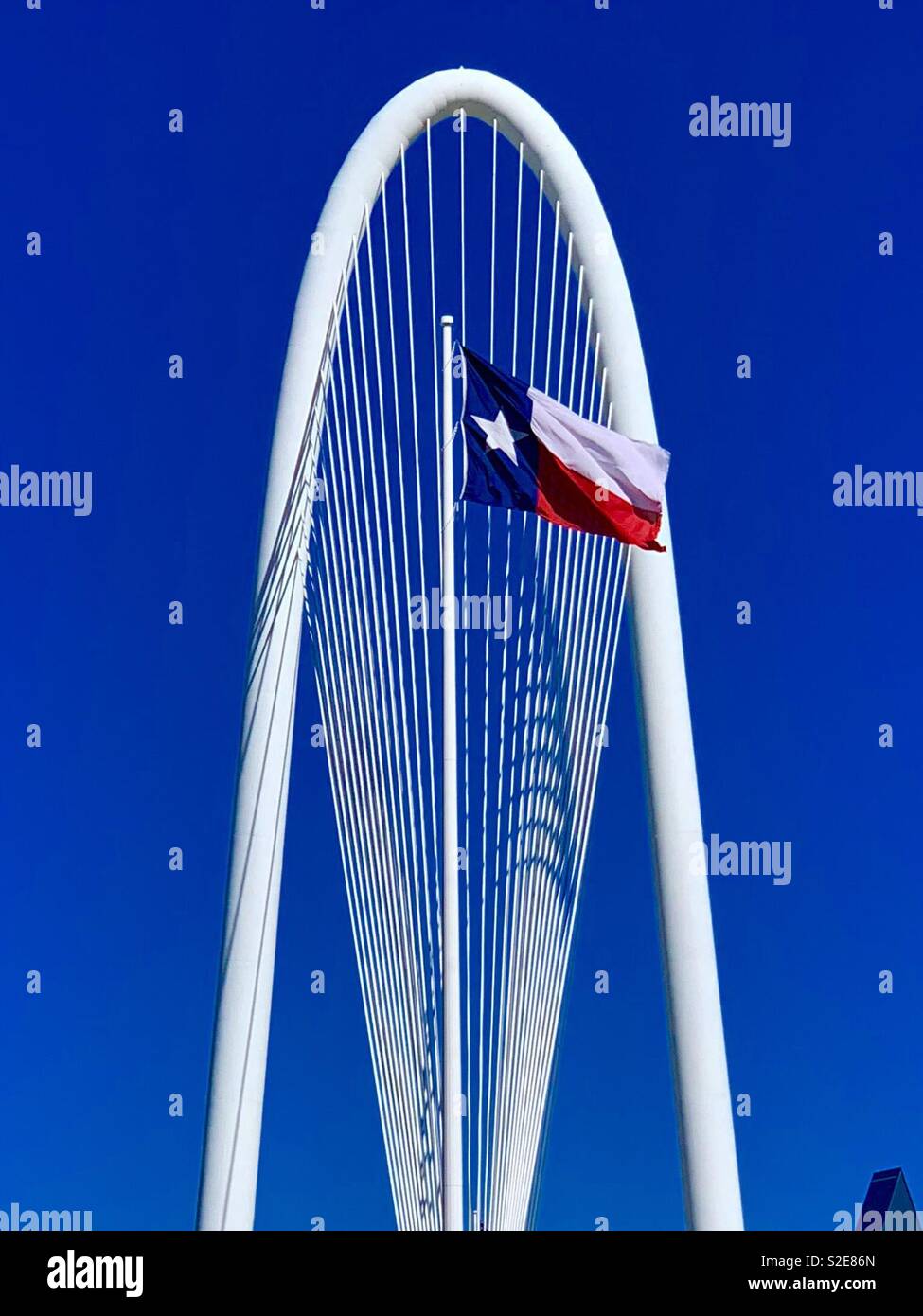 Texas Flag over Margaret Hunt Bridge - Smartphone Captured Stock Image