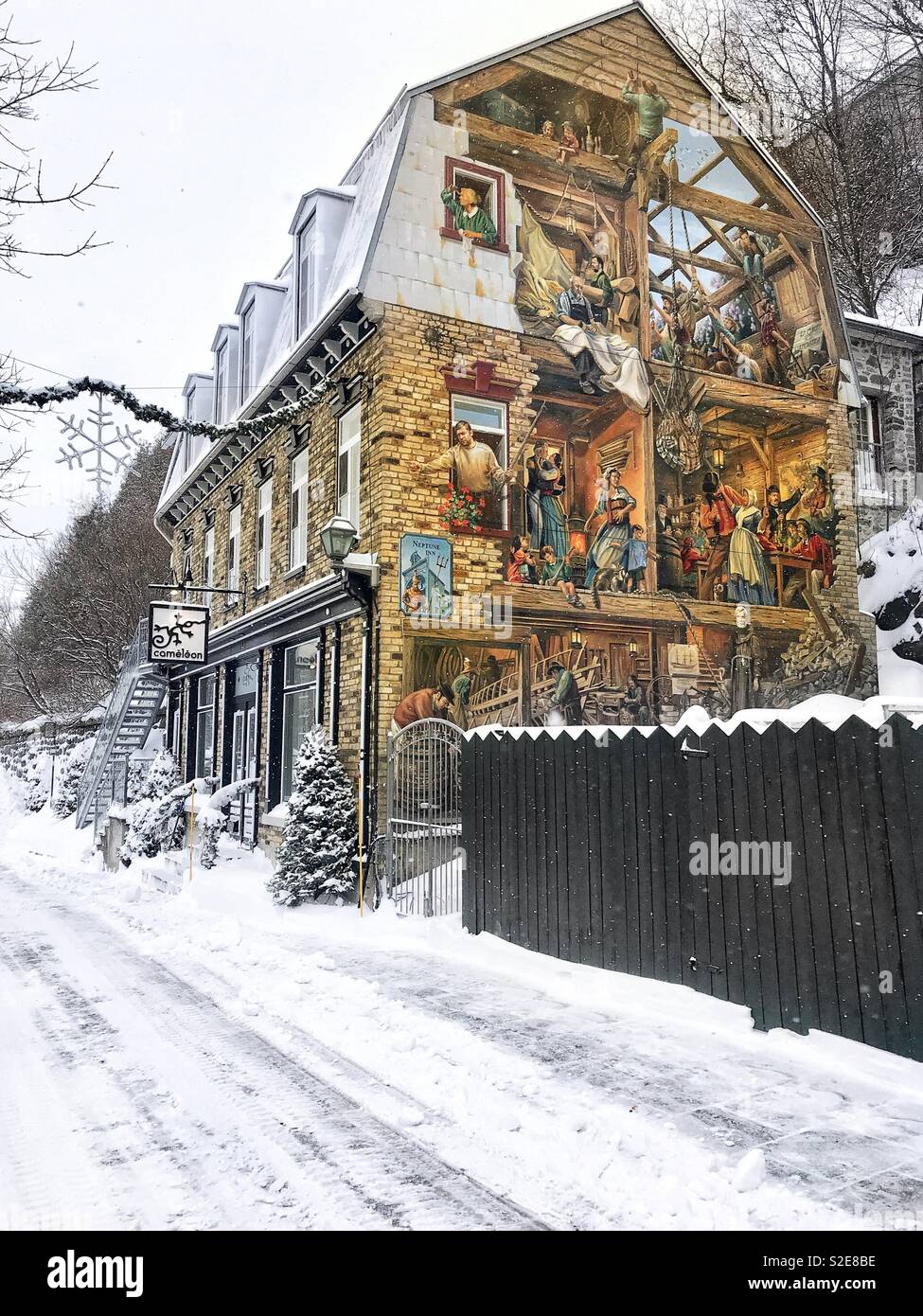 La Fresque du Petit-Champlain, Wall Mural, Quebec City, Canada Stock Photo