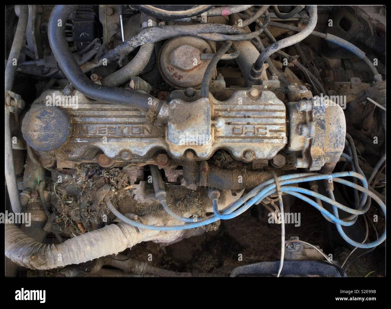 Abandoned Vauxhall Cavalier engine. - Smartphone Captured Stock Image